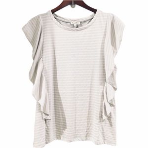 Jane & Delancey Grey Stripe Ruffled Sleeve Top